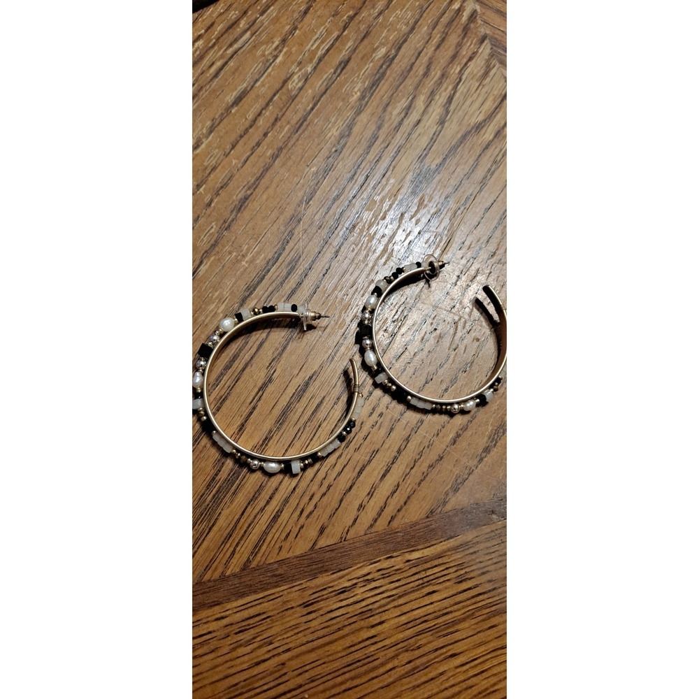 Black, White & Gold Beaded‎ Hoops